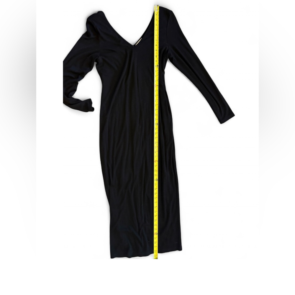 Marine Layer Lexi Rib V-Neck Black Tencel Maxi Dress Long Sleeve L - Picture 6 of 12
